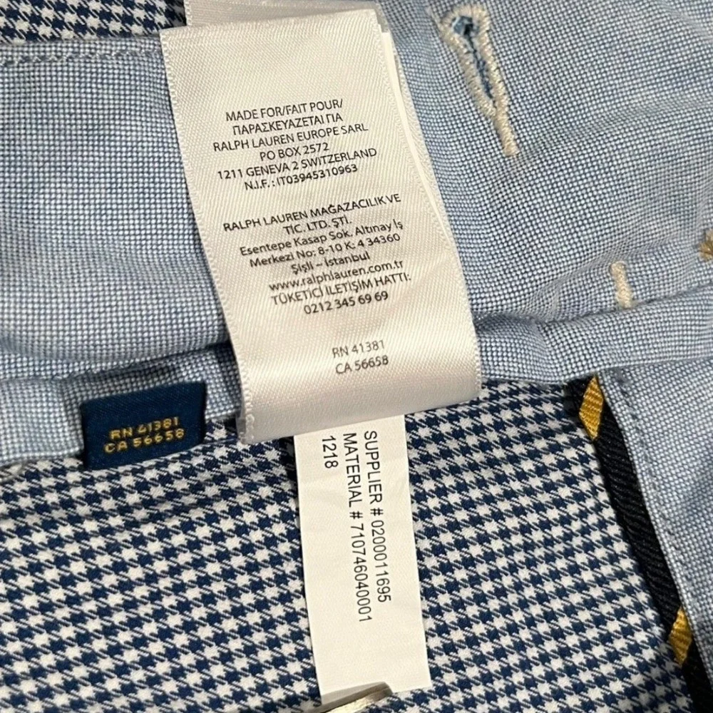 Polo Ralph‎ Lauren Classic Fit Stretch Chino Shorts Houndstooth Blue Men's 34